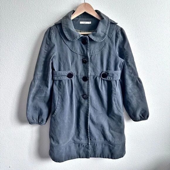 HAZEL x ANTHROPOLOGIE | Blue Steel Gray Empire Waist Pea Coat Jacket | Small - Picture 1 of 8